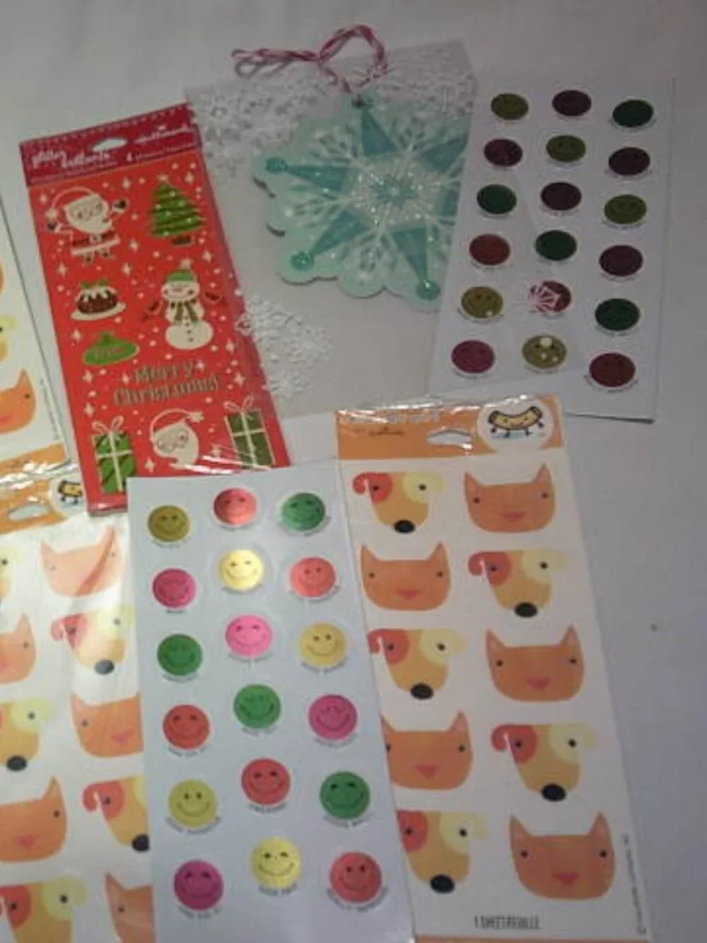 NEW LOT HALLMARK STICKERS & HANGING NORTHPOLE ORNAMENT CARD & PAW PATROL TEACHER